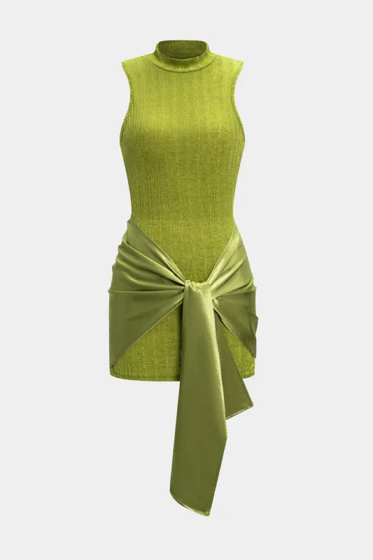 Satin Patchwork Ruched Tie-Up Sleeveless Mini Dress sold by Micas
