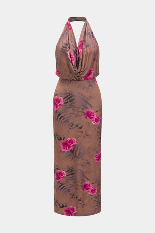 Blomsterprint Halter Neck Cowl Neck Neclless Sleeveless Maxi Dress sold by Micas