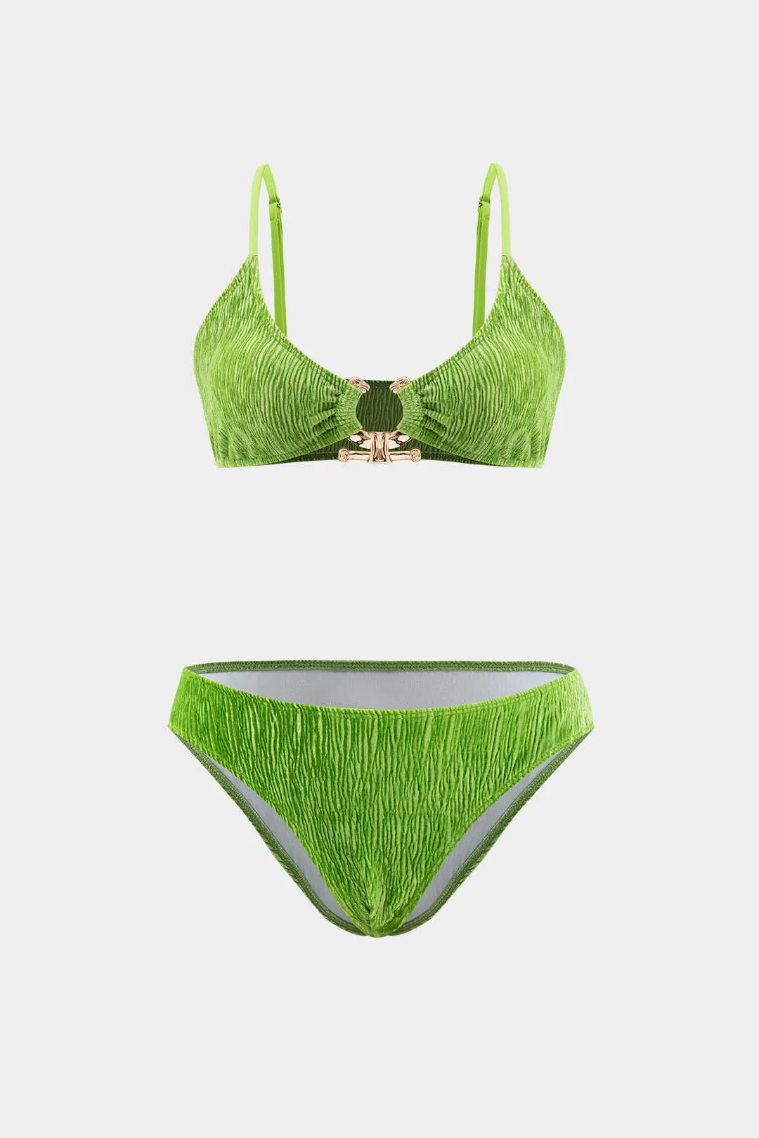 Plusstørrelse plisseret metallisk dekor tegning af 3-stykker bikini sæt sold by Micas product image thumbnail 3