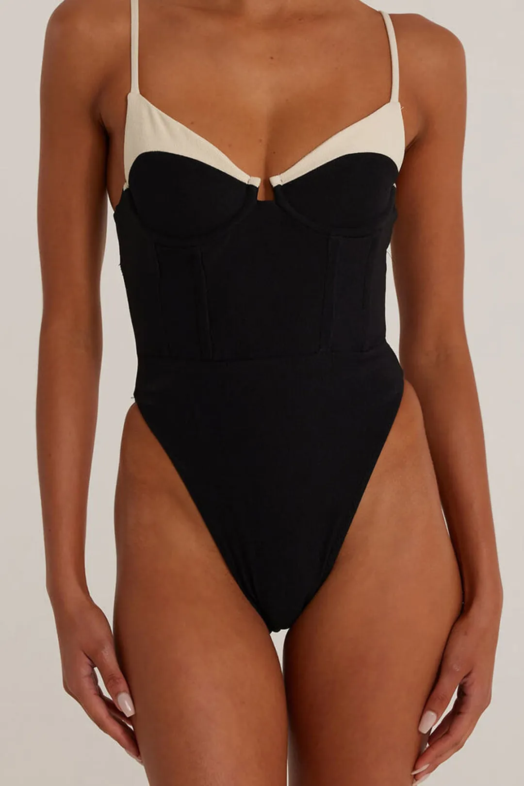 Tummy Control Contrast Slip One-Piece Swimsuit sold by Micas