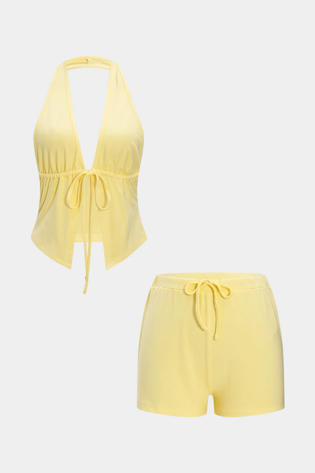Halter Neck Tie-Up V-Neck Tank Top And Shorts Set sold by Micas