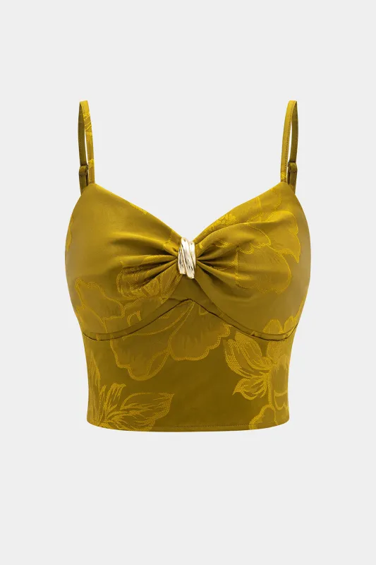 Jacquard Metallic Decor Ruched Zipper Bustier Cami Top sold by Micas