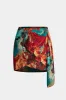Satin Abstract Pattern Asymmetrical Ruched Skirt sold by Micas