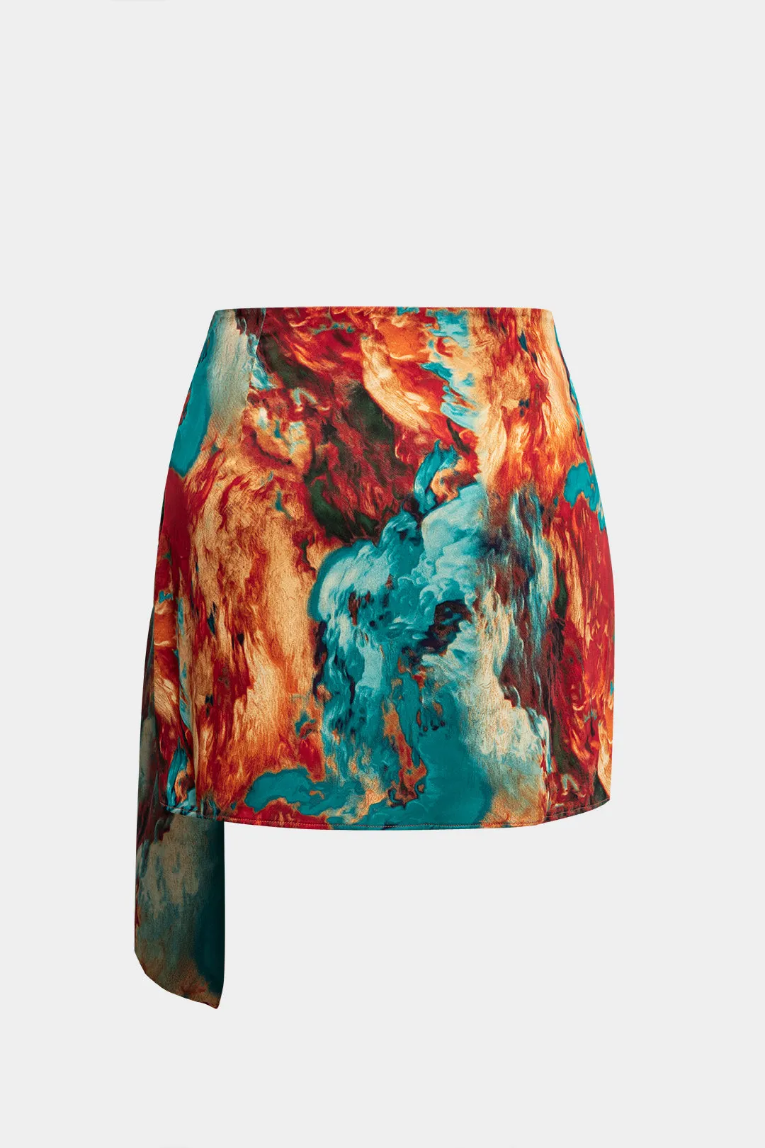 Satin Abstract Pattern Asymmetrical Ruched Skirt sold by Micas product image thumbnail 2