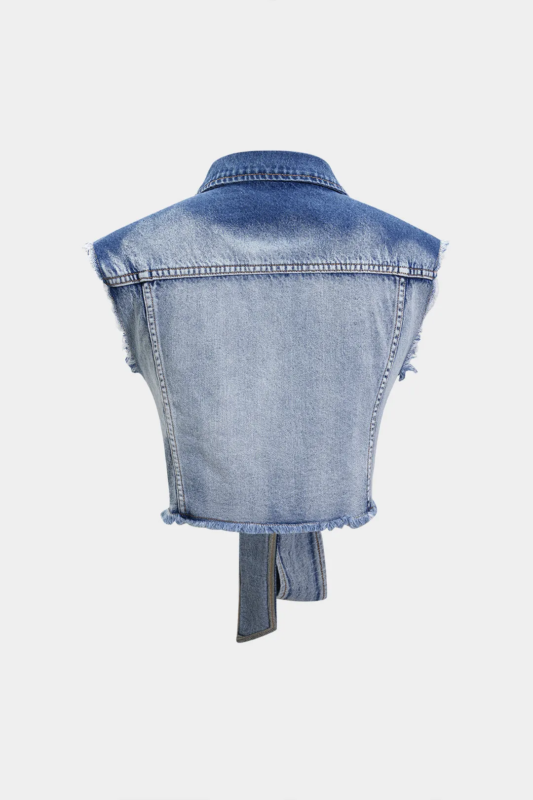 Denim Tie Front Washed Frayed Vest sold by Micas product image thumbnail 2