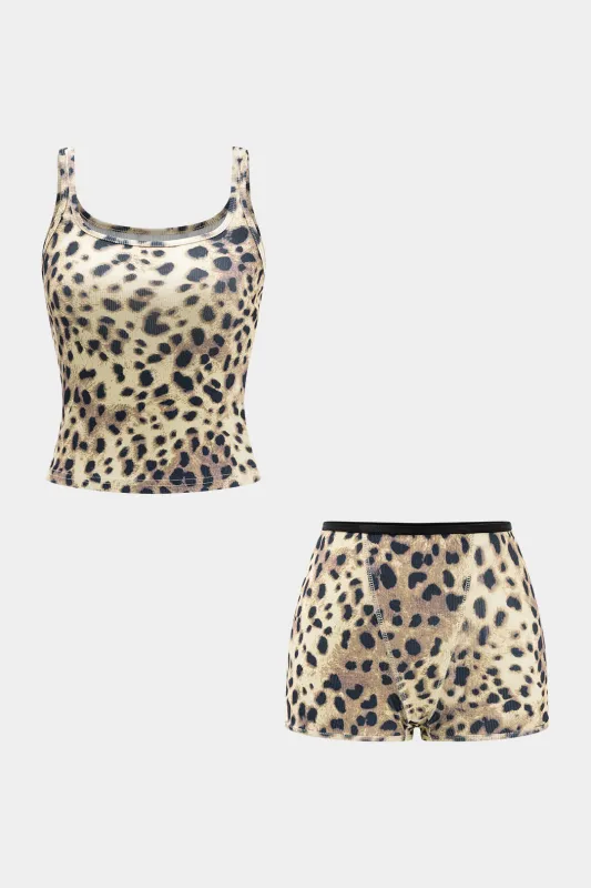 Leopard Print Vest og Shorts sætter sold by Micas