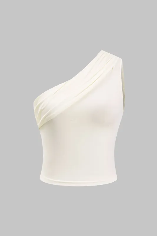 Solid Ruched Asymmetrical Tank Top sold by Micas
