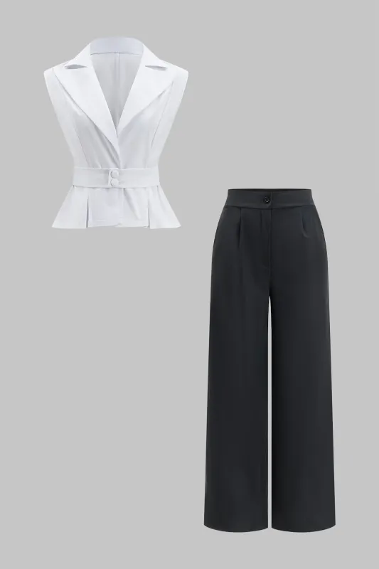 V-hals Ruched Belted Tank Top og High Waist Bukser Set sold by Micas