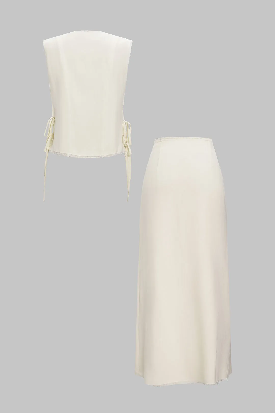 Linned V-hals bindetank top og knap SLT nederdel sæt sold by Micas product image thumbnail 2