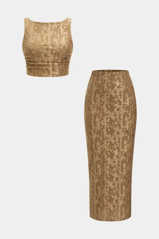 Ruched Tank Top And Slit Skirt Set sold by Micas