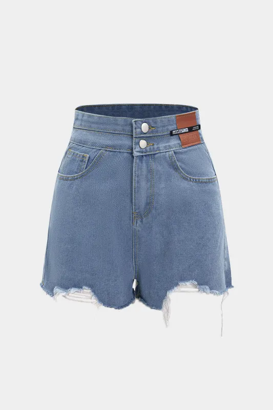 Denim flod flossede høje talje brede benshorts sold by Micas