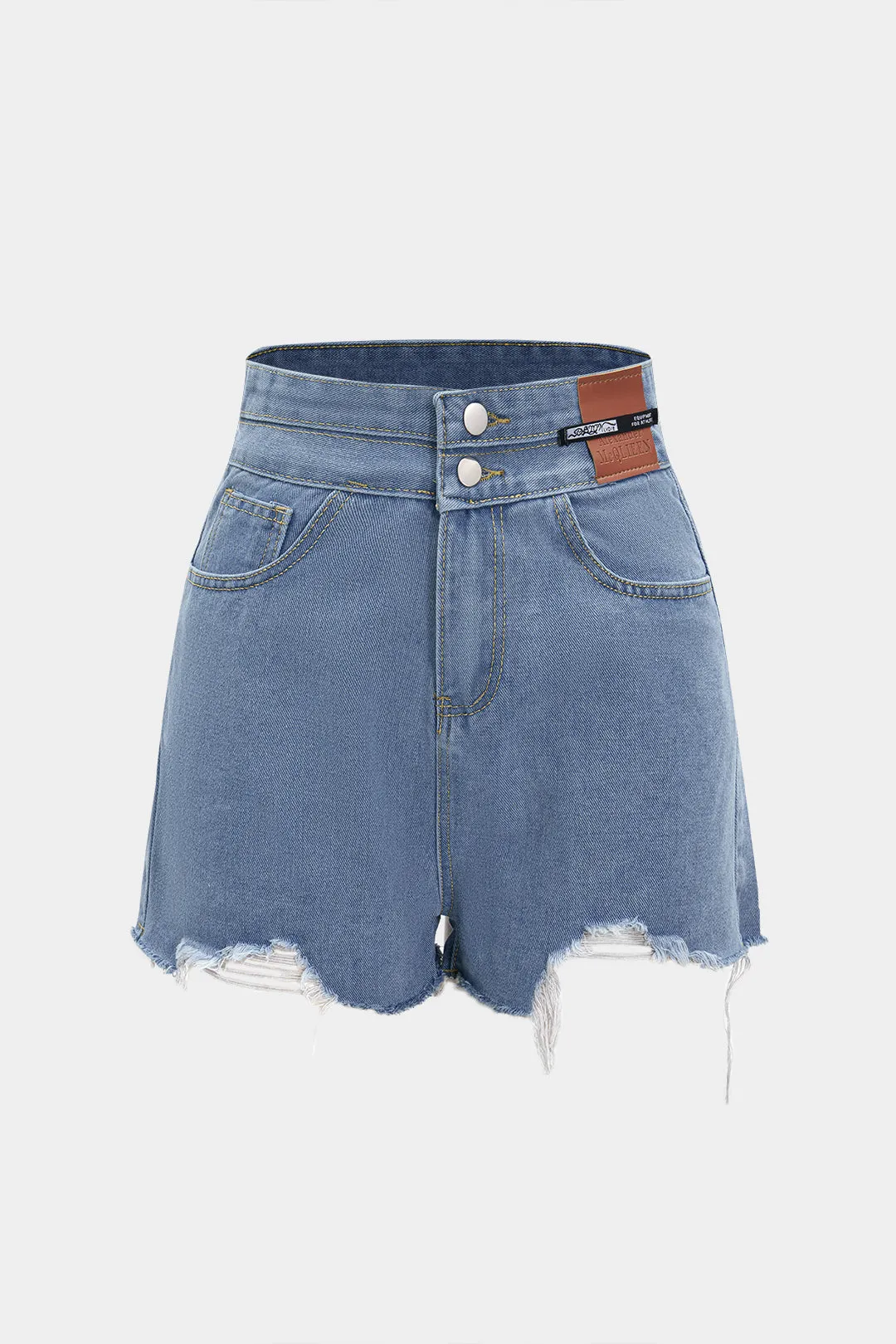 Denim flod flossede høje talje brede benshorts sold by Micas