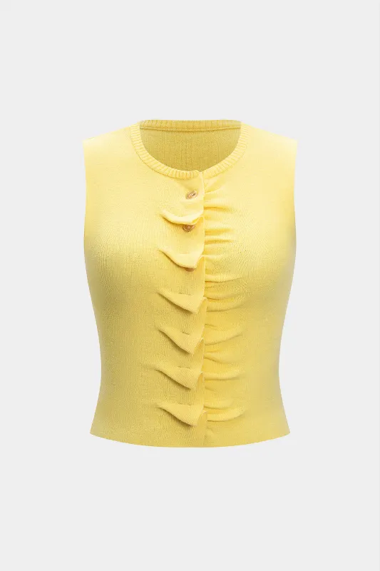 Knit Button Ruched Tank Top sold by Micas