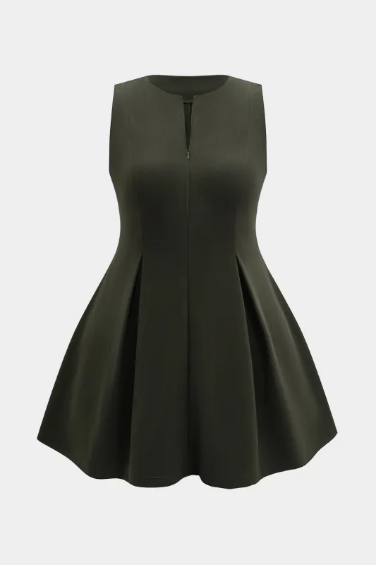 Plus Size Ruched Zipper Sleeveless Mini Dress sold by Micas
