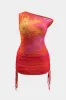 Plus størrelse mesh blomsterprint Ruched DrawString Asymmetrical Mini Dress sold by Micas