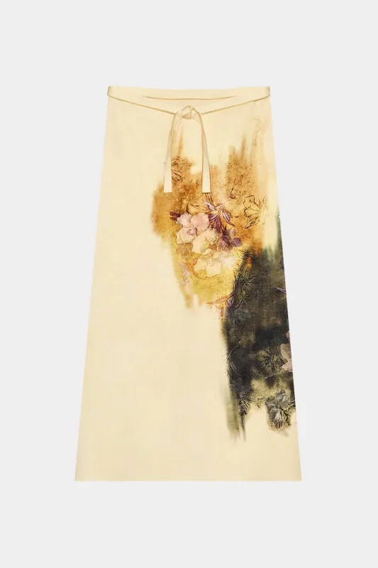 Satin Tie Front Floral Print Slit Skirt sold by Micas