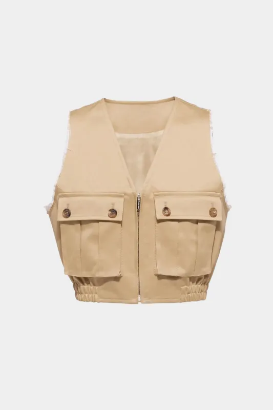 Button Pocket Detail V-Neck Tank Top sold by Micas