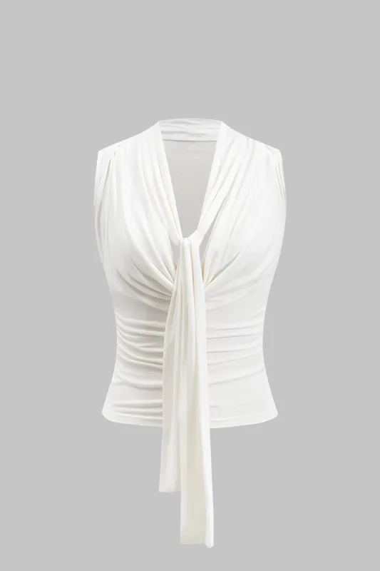 RUCHED TOE-UP V-NEKK Cowl Neck Tank Top sold by Micas