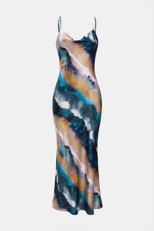 Satin Contrast Slip Cowl Neck Sleeveless Maxi Dress sold by Micas