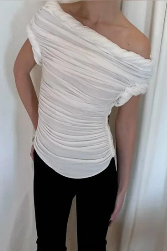 Ruched Braided Off Shoulder T-Shirt sold by Micas