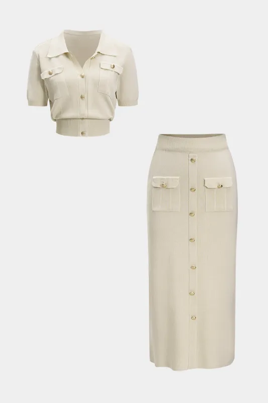 Strik metallisk detaljeret tank top og nederdel sæt sold by Micas