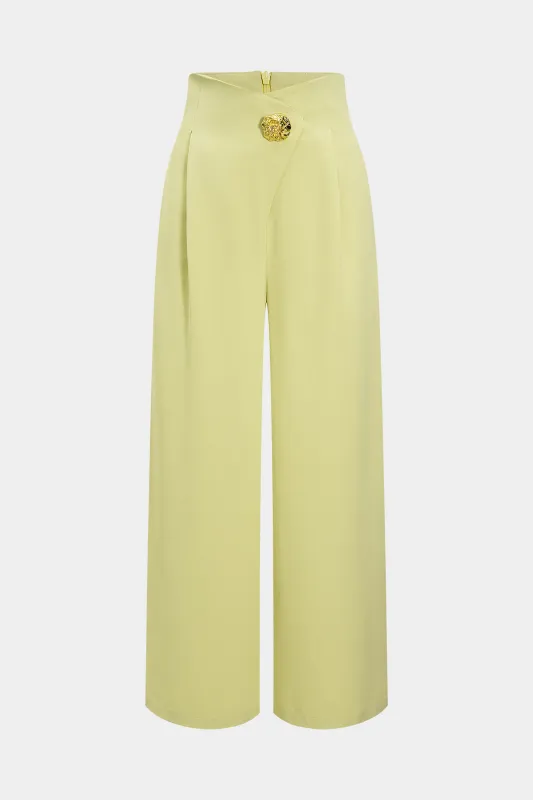 Metallic Decor Asymmetrical Ruched Zipper Wide Leg Trousers sold by Micas