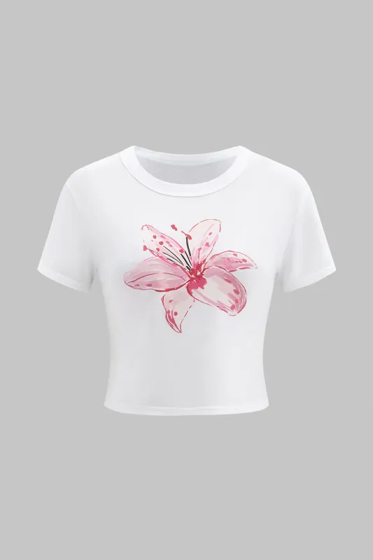 Blomsterprint kort ærme t-shirt sold by Micas