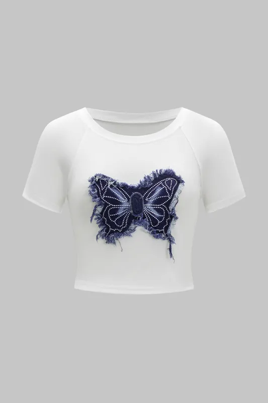 Sommerfugl patchwork kortærmet t-shirt sold by Micas
