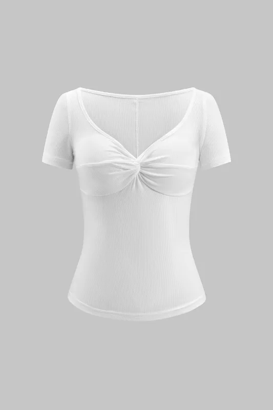 Solid Ruched Twist Knot Short Sleeve T-shirt sold by Micas
