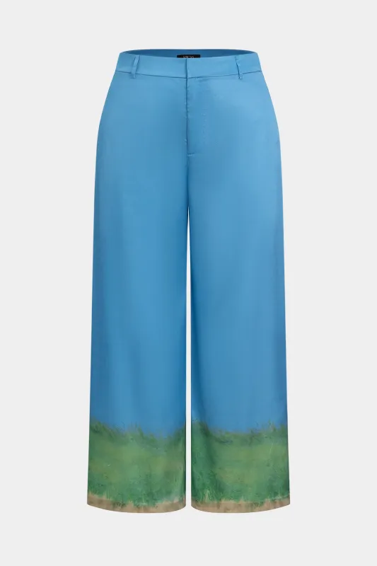 Plus Size Tropical Print Satin Zipper Detail High Waist Trousers sold by Micas