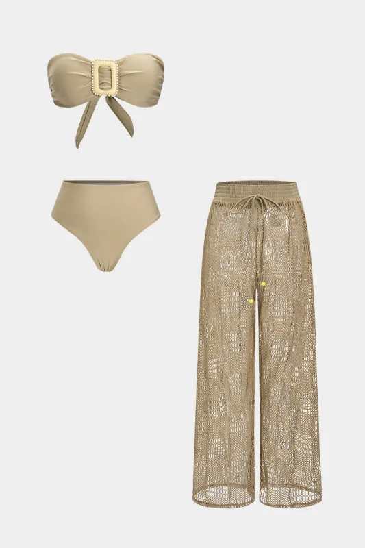 Metallisk indretning Strappy Bikini Set med Cover Up sold by Micas
