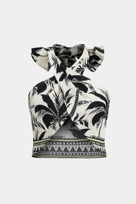 Kokosnød palm geometrisk udskrivning tie tank top sold by Micas