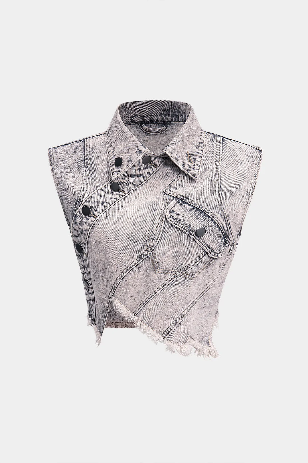 Denim -knap vasket asymmetrisk afgrøde tank top sold by Micas