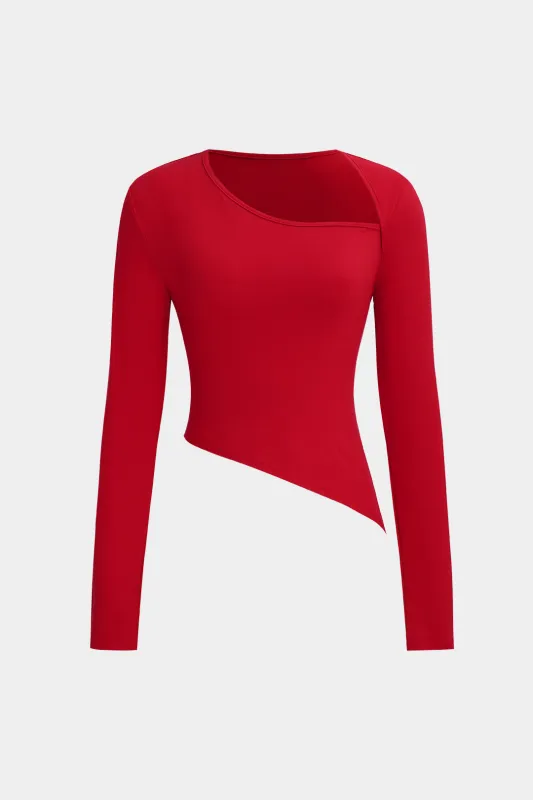 Asymmetrisk halsudskæring beskåret langærmet top sold by Micas