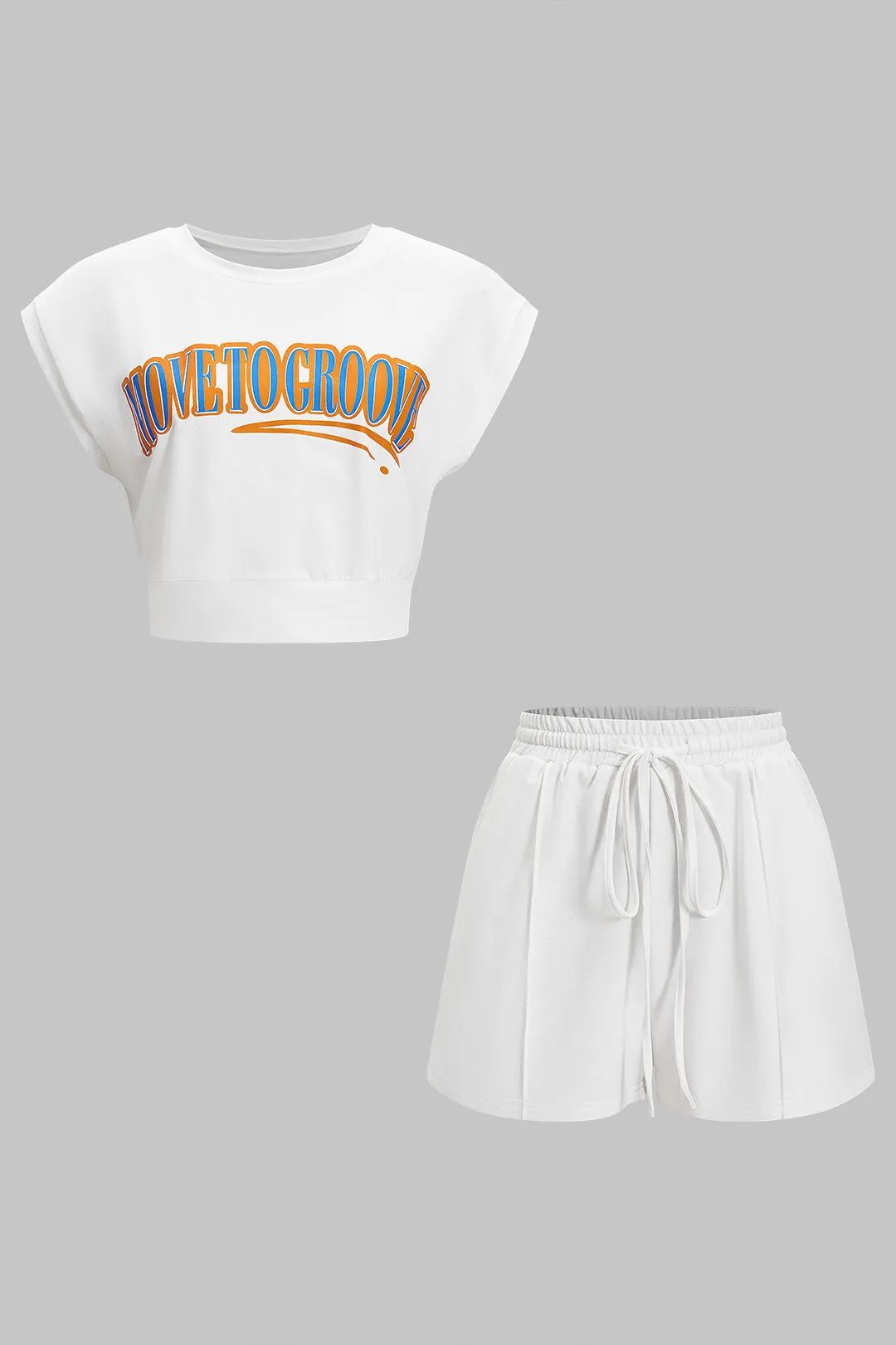 Letter Print T-shirt And Drawstring Shorts Set sold by Micas