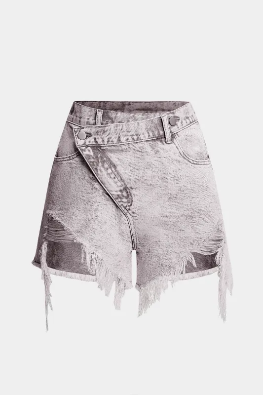 Denim flod flossede shorts sold by Micas