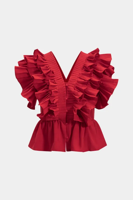 V-hals ruffle ruched tank top sold by Micas