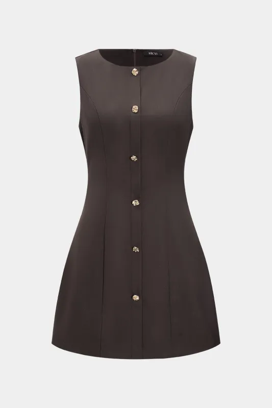 Metallic Button Zipper Detail Sleeveless Tank Mini Dress sold by Micas