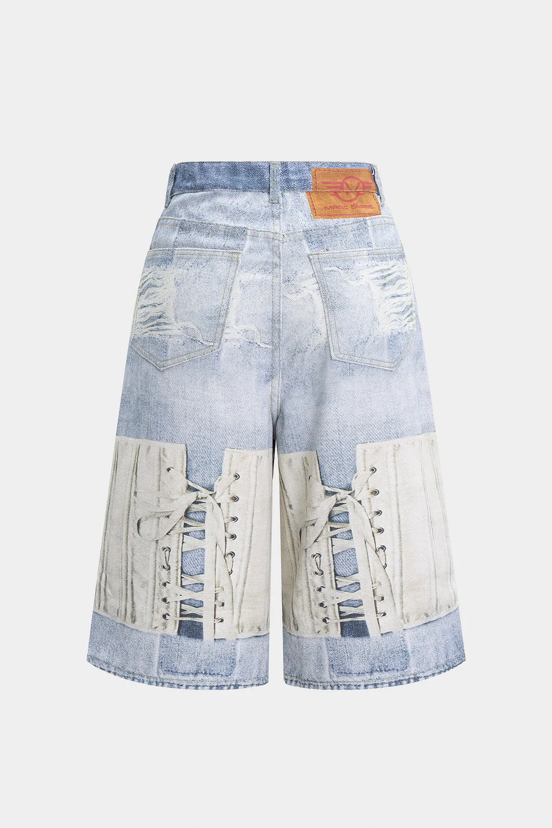 Denim retro print patchwork shorts sold by Micas product image thumbnail 2