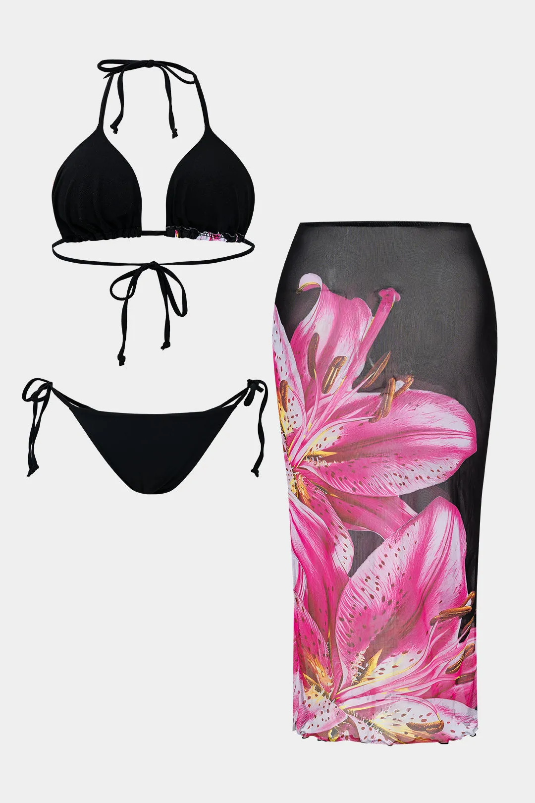 Plus Size Floral Print Tie-Up Three-Pieces Bikini Set sold by Micas product image thumbnail 2