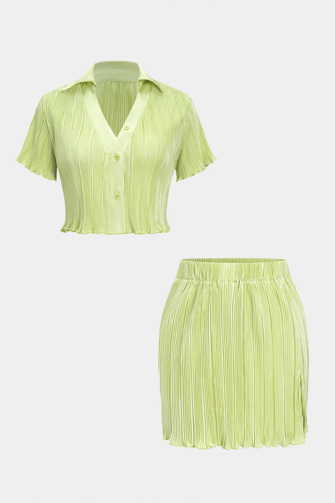 V-hals plisset kortærmet tank top og spalte nederdel sæt sold by Micas