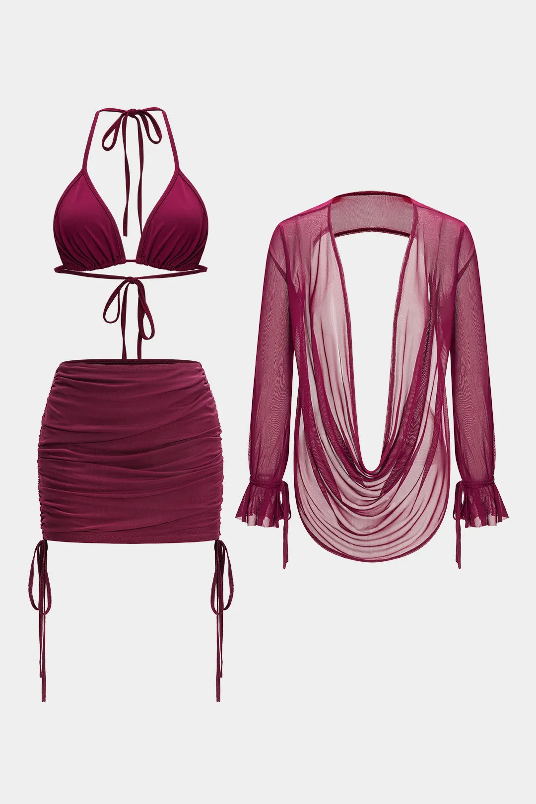 Mesh-sammenbinding Ruched tre-stykker nederdel sæt sold by Micas