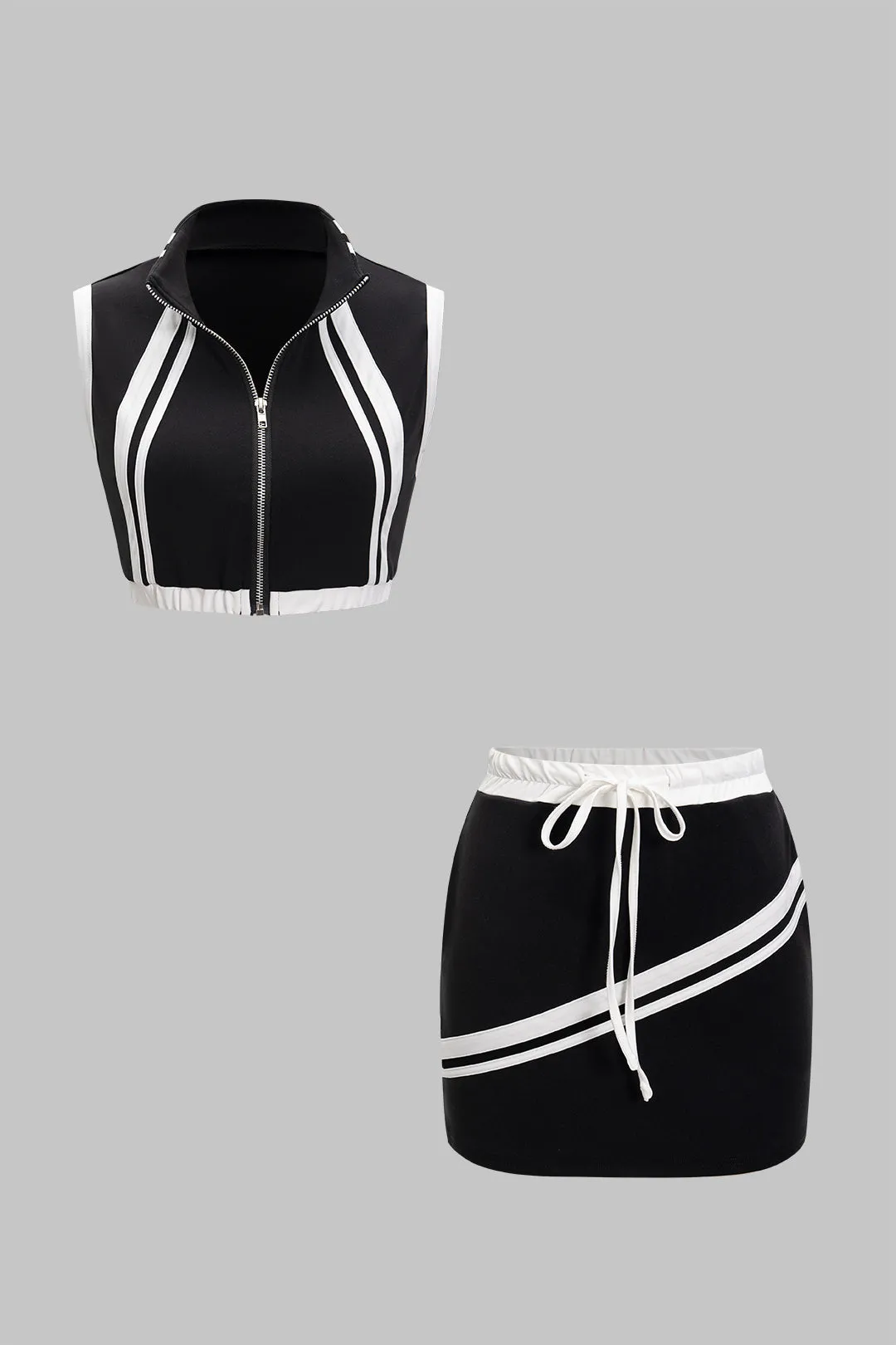 Kontrast lynlås tank top og binding nederdel sæt sold by Micas