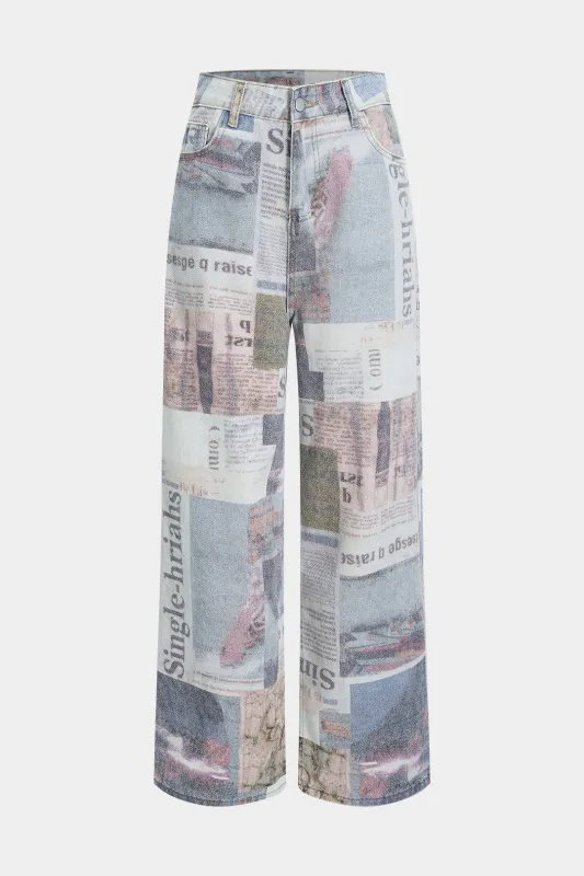 Denim avisprint lige ben jeans sold by Micas