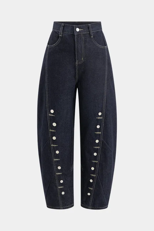 Denim knap tønde jeans sold by Micas