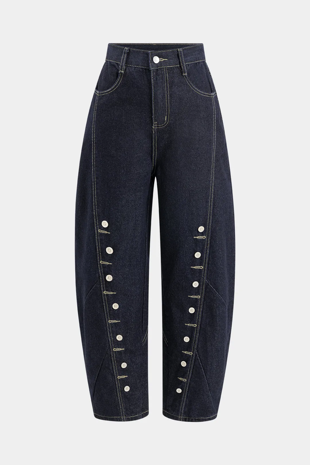 Denim knap tønde jeans sold by Micas