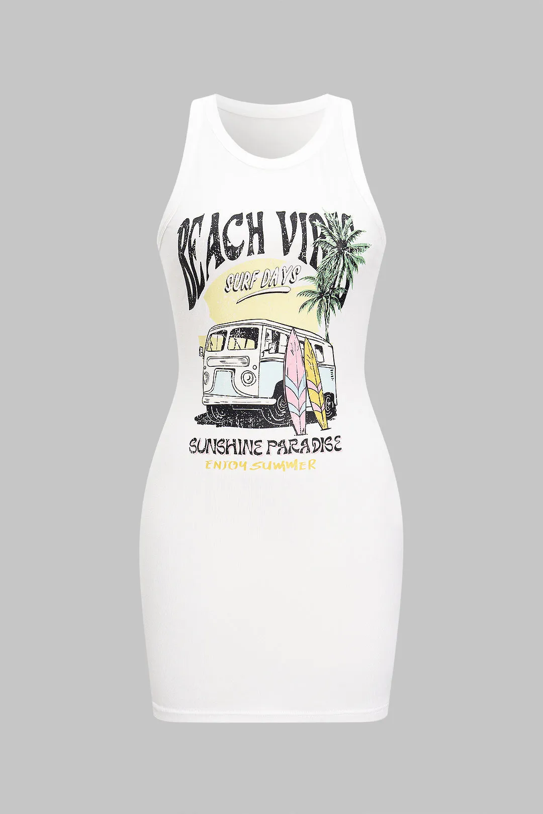 Bilbrevprint ærmeløs mini kjole sold by Micas