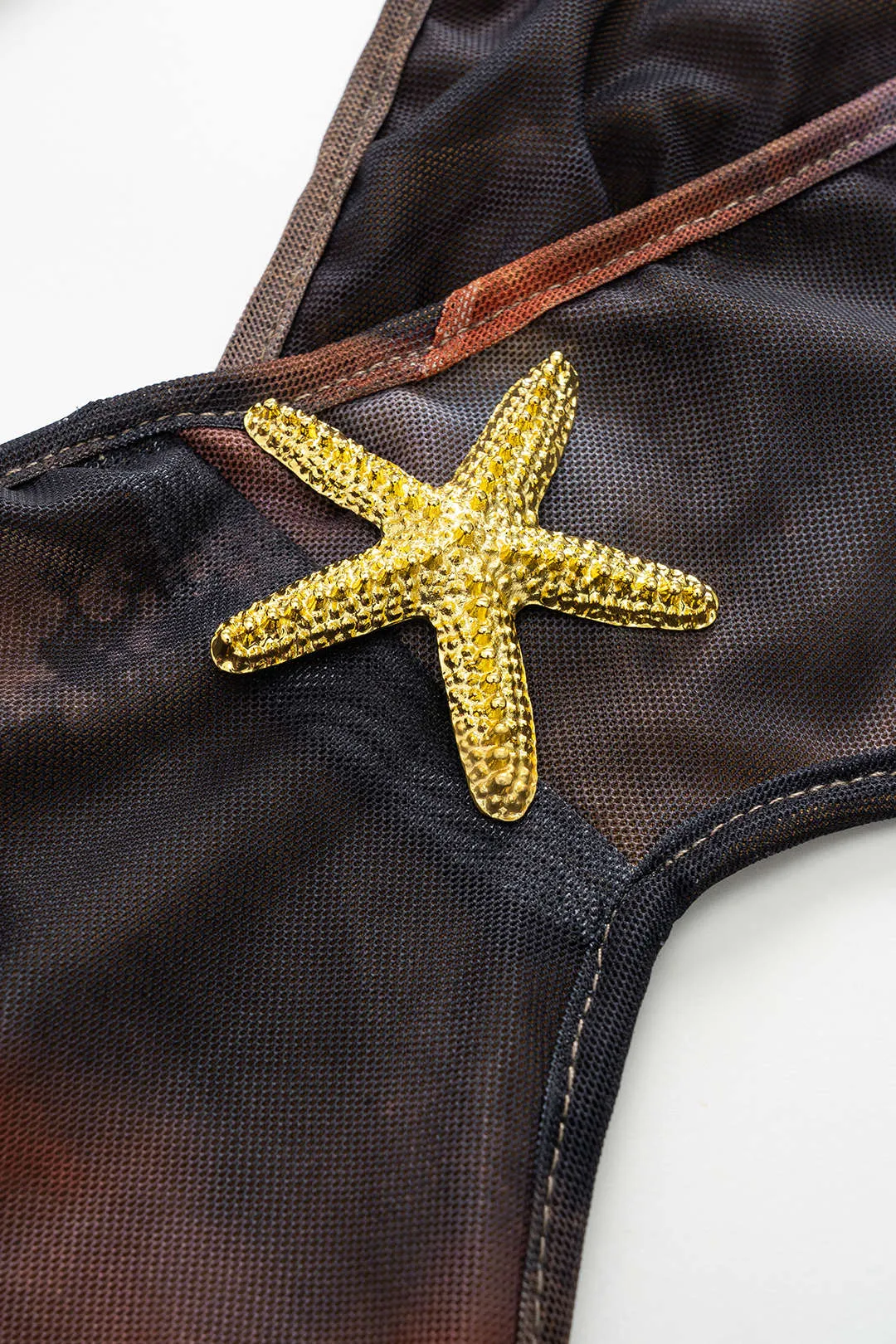 Mesh Tie Dye Print Metallic Decor Beaded V-Neck Halter Rygfri Skåret ærmeløs maxi-kjole sold by Micas product image thumbnail 3