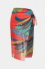 Plus størrelse blomster palme blade blade print wrap bikini sæt sold by Micas