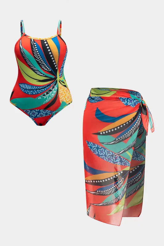 Plus størrelse blomster palme blade blade print wrap bikini sæt sold by Micas